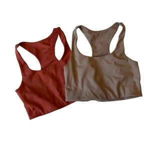 Set of 2 Girlfriend Collective Paloma Bras Limestone and Terra Colors Size M